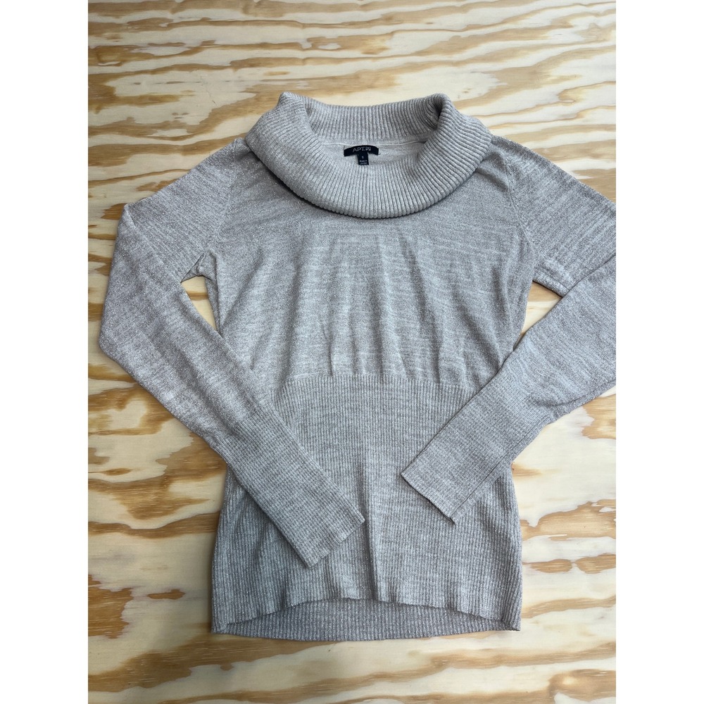 Apt. 9 Womens Silver Metallic Cowl Neck Ribbed Knit Long Sleeve Sweater Small